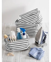 Design Imports Polyethylene Coated Herringbone Woven Cotton Laundry Bin Stripe Rectangle Set of 3