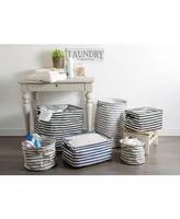 Design Imports Polyethylene Coated Herringbone Woven Cotton Laundry Bin Stripe Rectangle Set of