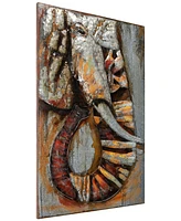 Empire Art Direct Elephant Mixed Media Iron Hand Painted Dimensional Wall Art, 60" x 40" x 2.8"