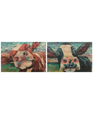 Empire Art Direct Curious Cow and Arte de Legno Digital Print on Solid Wood Wall Art