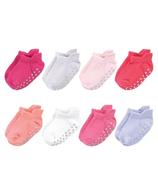Touched by Nature Toddler Girls Cotton Socks with Non-Skid Gripper for Fall Resistance, Solid Pink Coral, 4-6