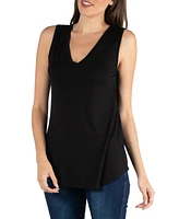 24seven Comfort Apparel V-Neck Tunic Tank Top with Round Hemline