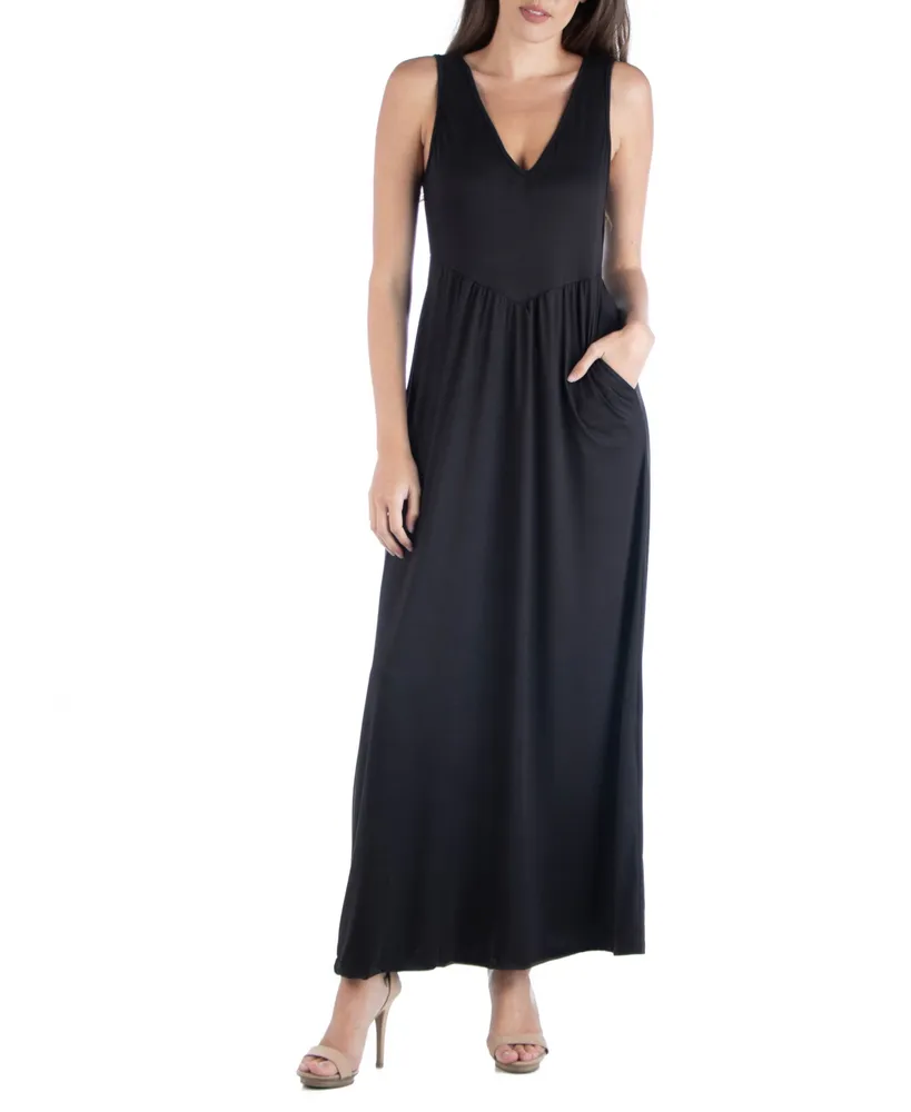 24seven Comfort Apparel Sleeveless V-Neck Maxi Dress with Pocket Detail