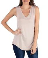 24seven Comfort Apparel V-Neck Tunic Tank Top with Round Hemline