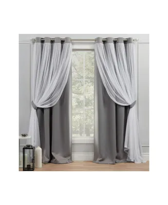 Exclusive Home Curtains Catarina Layered Solid Blackout and Sheer Grommet Top Curtain Panel Pair, 52" x 108"