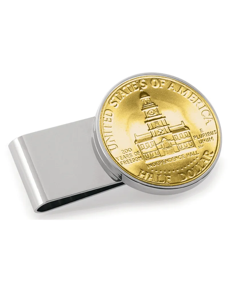 Men's American Coin Treasures Gold-Layered Jfk Bicentennial Half Dollar Stainless Steel Coin Money Clip