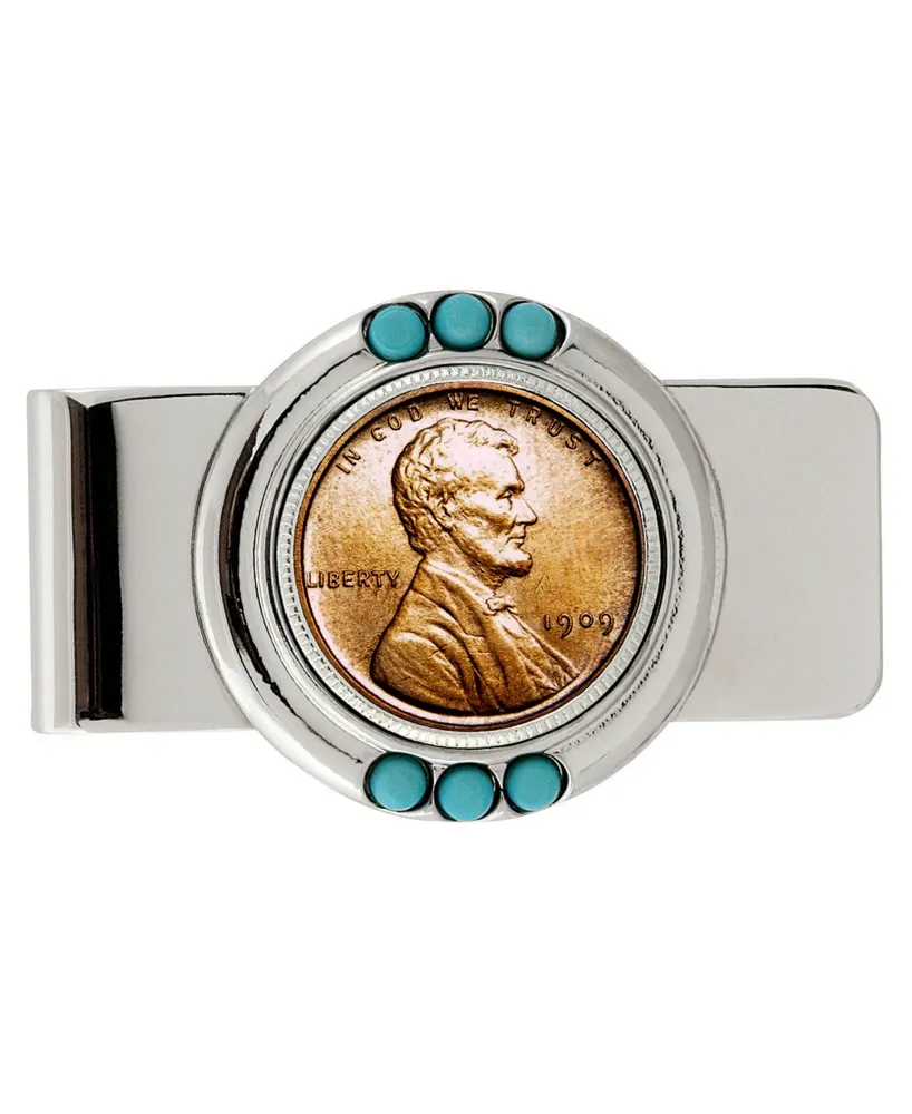 Men's American Coin Treasures 1909 First-Year-Of-Issue Lincoln Penny Turquoise Coin Money Clip