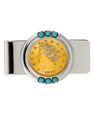 Men's American Coin Treasures Gold-Layered Liberty Nickel Turquoise Coin Money Clip