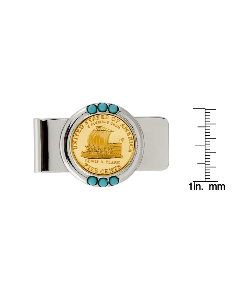 Men's American Coin Treasures Gold-Layered Westward Journey Keelboat Nickel Turquoise Coin Money Clip