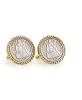 American Coin Treasures Seated Liberty Silver Dime Rope Bezel Coin Cuff Links