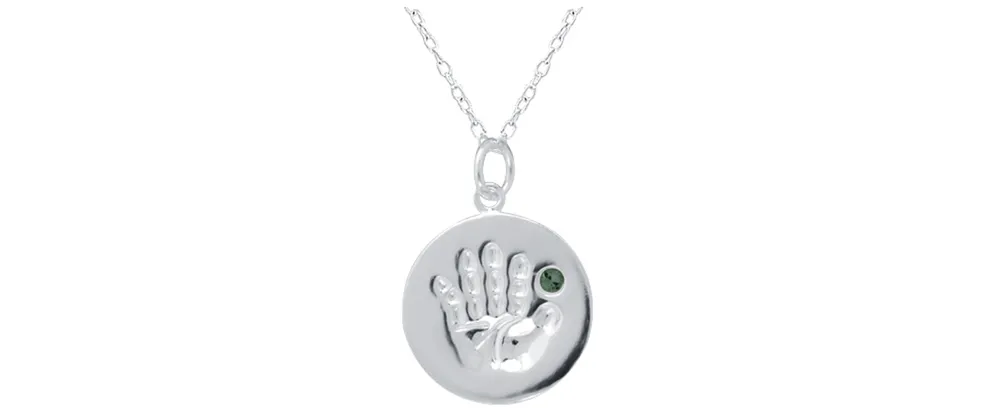 Giani Bernini Crystal Birth Month "Handprint" Disc 18" Pendant Sterling Silver, Created for Macy's