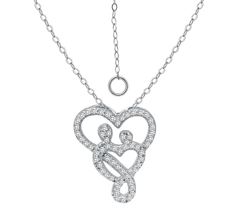 Giani Bernini Cubic Zirconia Intertwined Mom & Child Heart Pendant Necklace in Sterling Silver, 16" + 2" extender, Created for Macy's