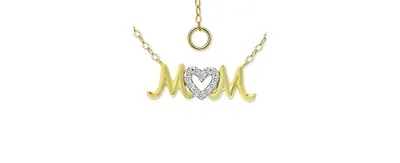 Giani Bernini Cubic Zirconia "Mom" Nameplate Pendant Necklace in Sterling Silver & 18k Gold-Plate, 16" + 2" extender, Created for Macy's