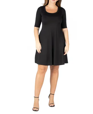 Women's Plus Fit and Flare Elbow Sleeves Dress