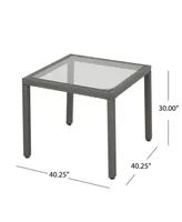 Noble House San Pico Outdoor Square Dining Table with Glass Top