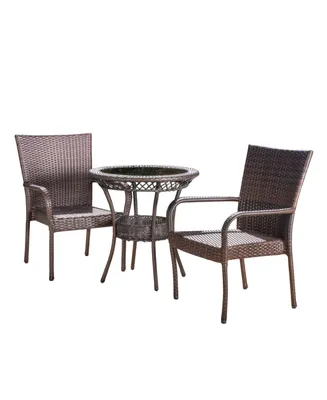 Noble House Malone Outdoor 3 Piece Bistro Set