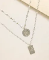 Ettika Medallions of Mine Layered Rhodium Plated Coin Women's Necklace Set