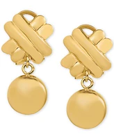 Crisscross Disc Drop Clip-On Earrings in 14K Yellow Gold