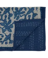 Saro Lifestyle Block Print Floral Kantha Stitch Runner