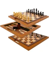 Trademark Games Deluxe Wooden 3-In-1 Chess, Backgammon Checker Set