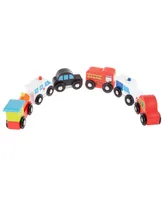 Hey Play Wooden Car Playset - Mini Toy Vehicle Set With Cars, Police And Fire Trucks, Train-Pretend Play Fun For Preschool Boys And Girls, 6 Pieces