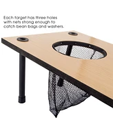 Hey Play 2-In-1 Washer Pitch And Beanbag Toss Set - Indoor Or Outdoor Wooden Classic Team Backyard And Tailgate Party Games For Kids And Adults