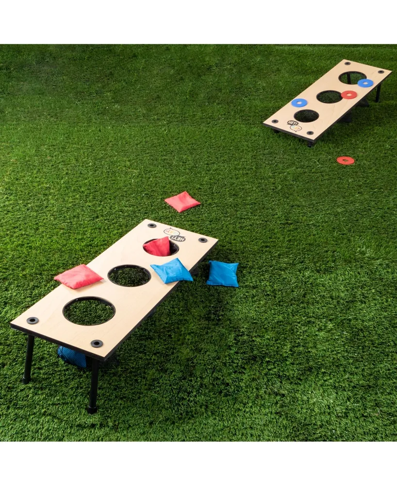 Hey Play 2-In-1 Washer Pitch And Beanbag Toss Set - Indoor Or Outdoor Wooden Classic Team Backyard And Tailgate Party Games For Kids And Adults