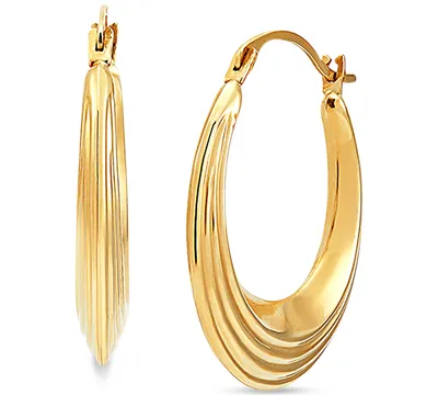 Small Ridge Texture Hoop Earrings in 14k Gold
