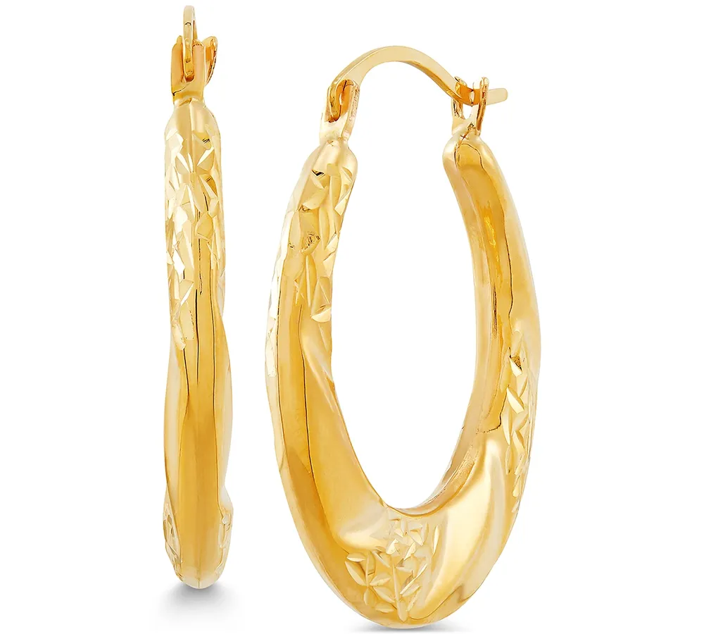 Small Textured Swirl Hoop Earrings in 14k Gold