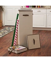 Household Essential Tall Wrapping Paper Organizer Storage Box with Lift-Out Ribbon Tray