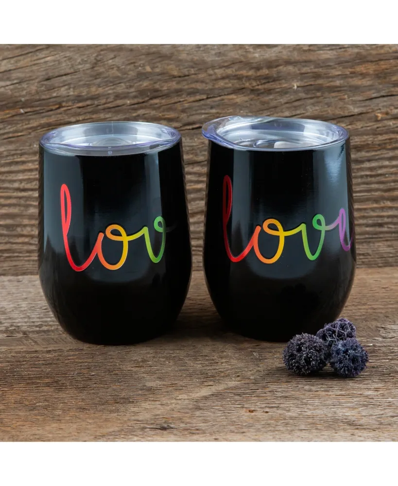 Double Wall 2 Pack of 12 oz Wine Tumblers with Metallic "Love" Decal