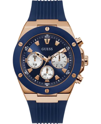 Guess Men's Blue Silicone Strap Watch 46mm