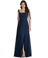 Dessy Collection Plus Tie-Shoulder Chiffon Maxi Dress with Front Slit