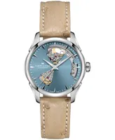 Hamilton Women's Swiss Automatic Jazzmaster Open Heart Beige Leather Strap Watch 36mm