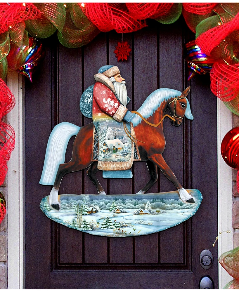 Designocracy Horsey Santa Christmas Door Hanger