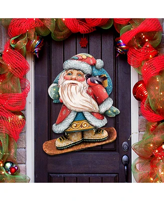 Designocracy Snowboarding Santa Christmas Door Hanger