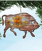 Designocracy Buffalo Wooden Christmas Ornament Set of 2