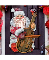 Designocracy Violin Santa Wooden Christmas Door Hanger