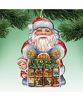 Designocracy Toy Shop Santa Wooden Christmas Ornament Set of 2