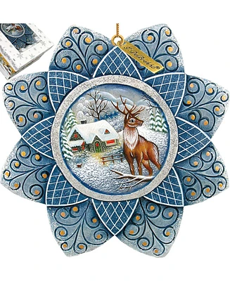 G.DeBrekht Hand Painted Scenic Ornament Stag Snowfall