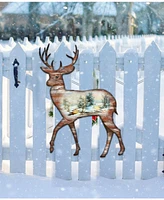 Designocracy Christmas Woodsy Deer Scenic Wooden Decorative Door Hanger