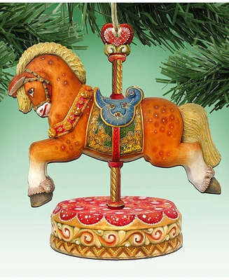 Designocracy Classic Carousel Horse Wooden Christmas Ornament, Set of 2