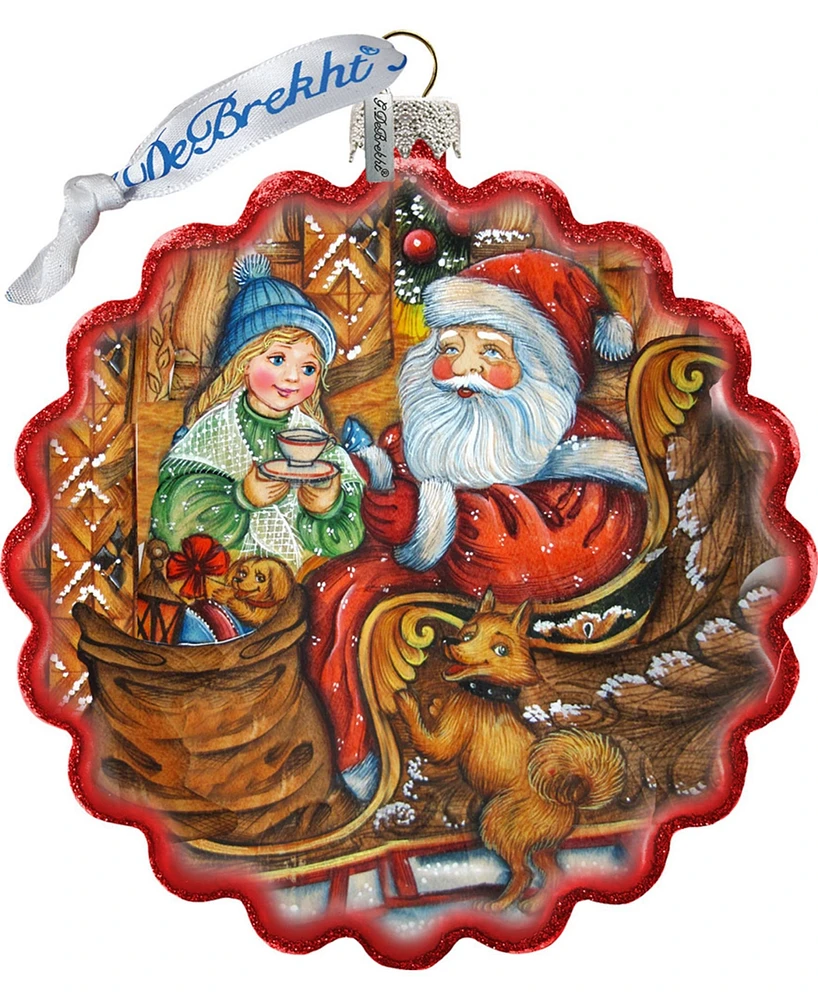 G.DeBrekht Santa Arrival Wreath Glass Ornament