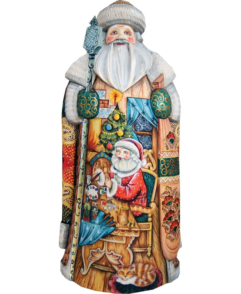 G.DeBrekht Woodcarved Hand Painted Nativity Workshop Santa Figurine