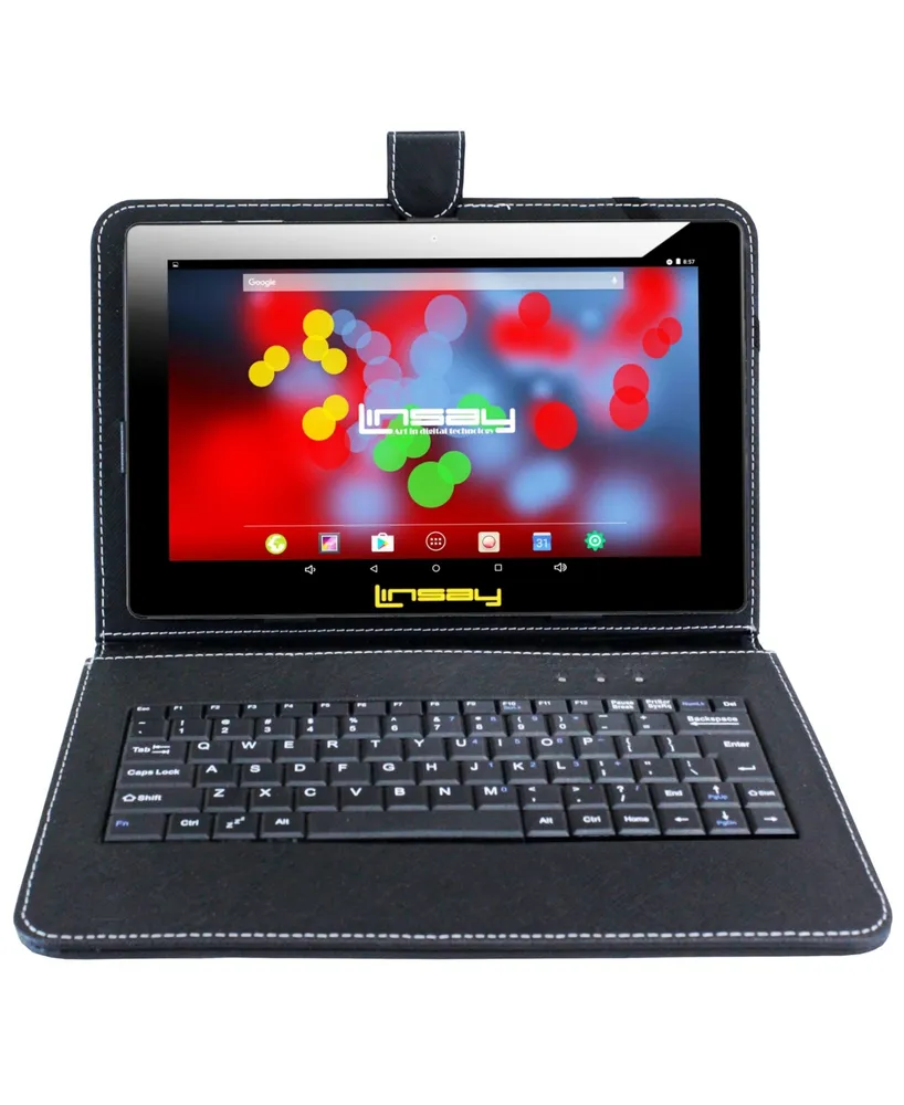 Linsay New 10.1" Tablet Octa Core 128GB Bundle with Black Keyboard Case and Newest Android 13