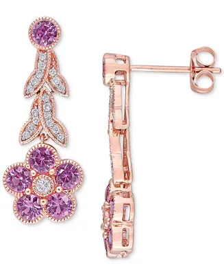 Pink Sapphire (1-5/8 ct. t.w.) & Diamond (1/6 ct. t.w.) Flower Drop Earrings in 14k Rose Gold