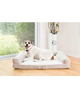 Armarkat D07B Medium Bolstered Pet Bed Cushion With Memory Foam, Ivory & Beige