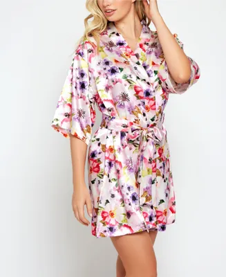 iCollection Ella Floral Print Satin Wrap Robe Lingerie, Online Only