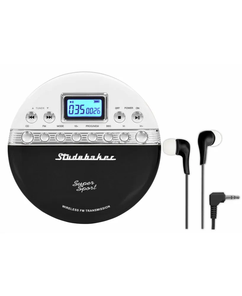 Studebaker SB3705BW Joggable Personal Cd Player with Wireless Fm Transmission and Fm Pll Radio - Black