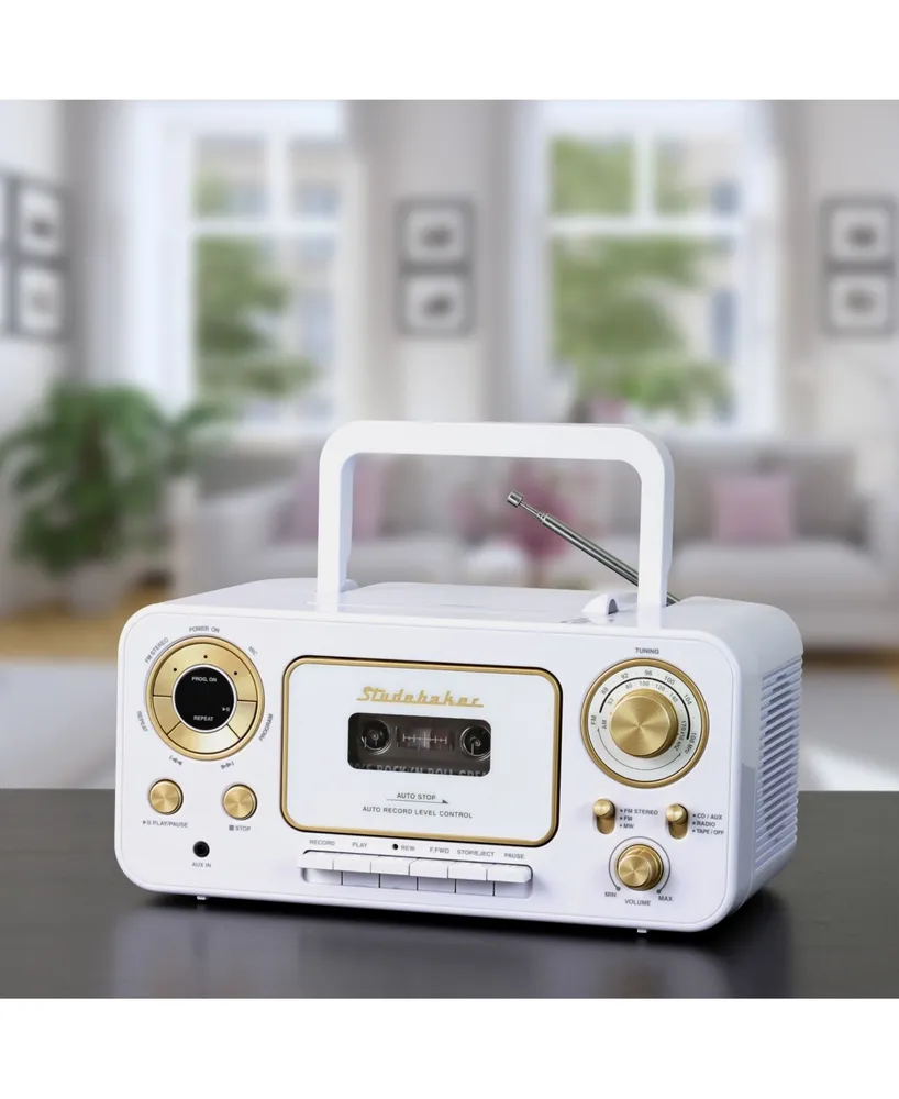 Studebaker Portable Cd Player with Am/Fm Radio and Cassette Player - White